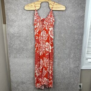 Paper Heart Maxi Dress Sz L Linen Blend Red White Floral Dress Boho Beach Resort